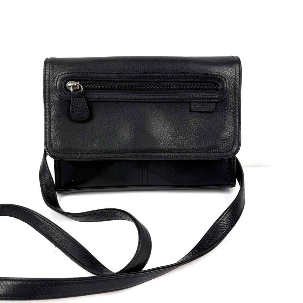 Fossil Crossbody Bag Black Leather Handbag Organizer Travel Classic City Chic